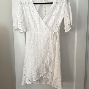 White eyelet wrap dress